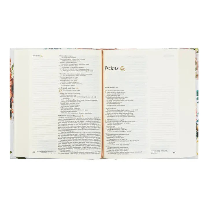 Hosanna Revival NLT Notetaking Bible Madrid theme open to Psalms with wide journaling margins
