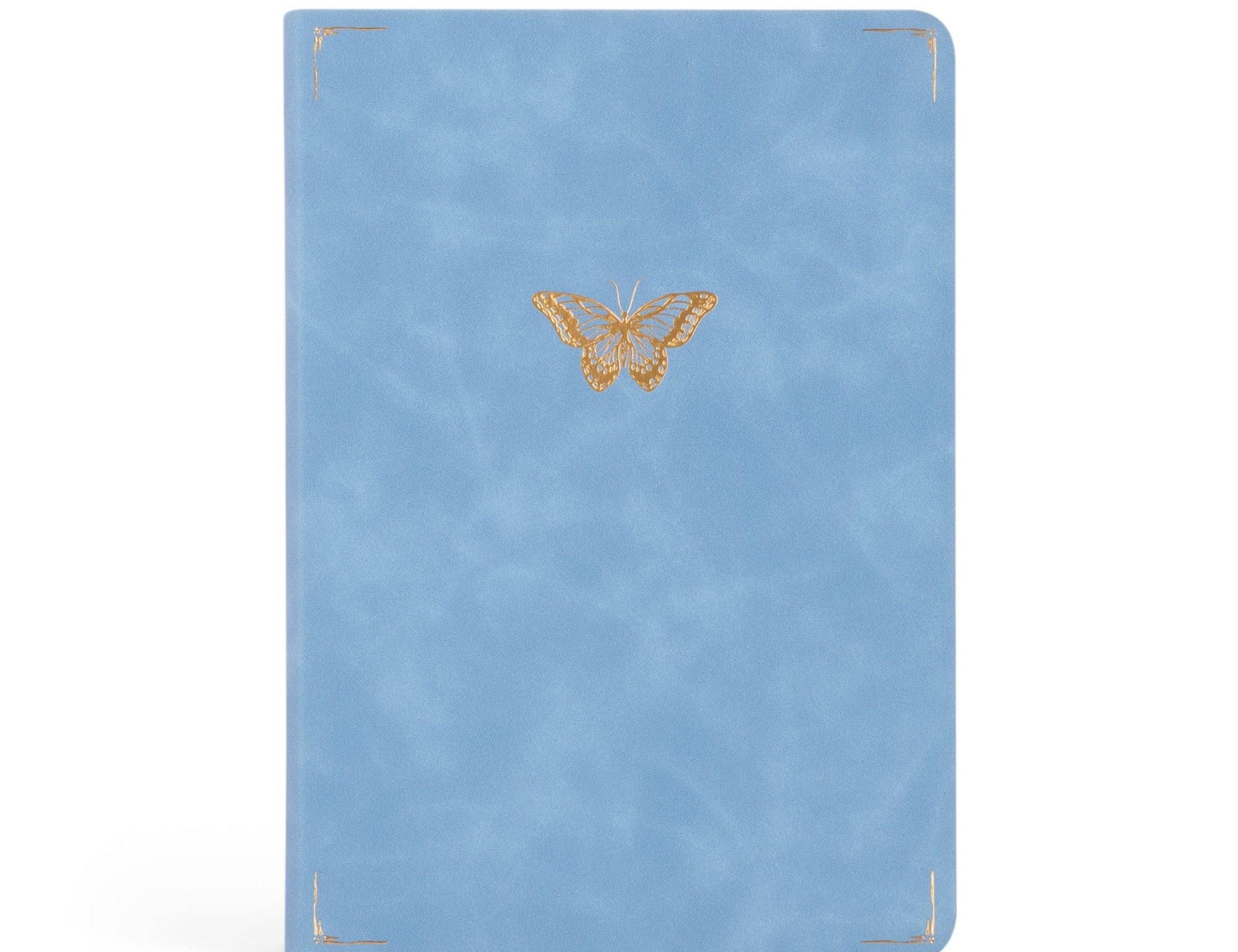 Hosanna Revival Notebook in the Bethany theme, a sky blue faux leather cover with a gold butterfly