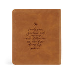 Hosanna Revival One Thing I Ask prayer journal in Amelia, tan back cover with a hand-lettered Psalm 23:6 verse