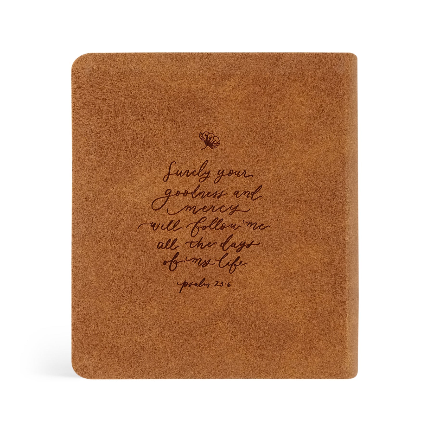 Hosanna Revival One Thing I Ask prayer journal in Amelia, tan back cover with a hand-lettered Psalm 23:6 verse