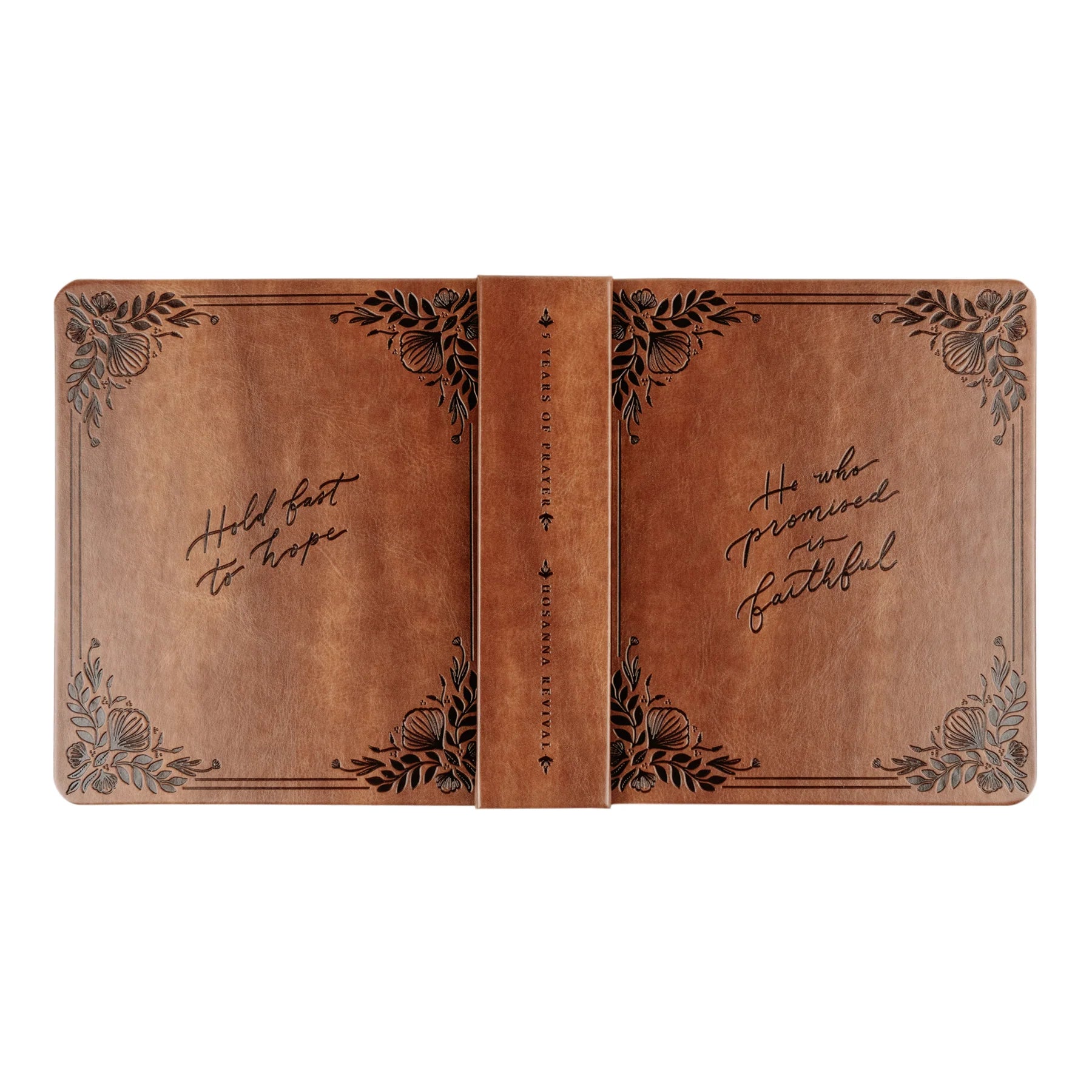 Hosanna Revival One Thing I Ask prayer journal in Edinburgh, full brown cover spread with botanical corners