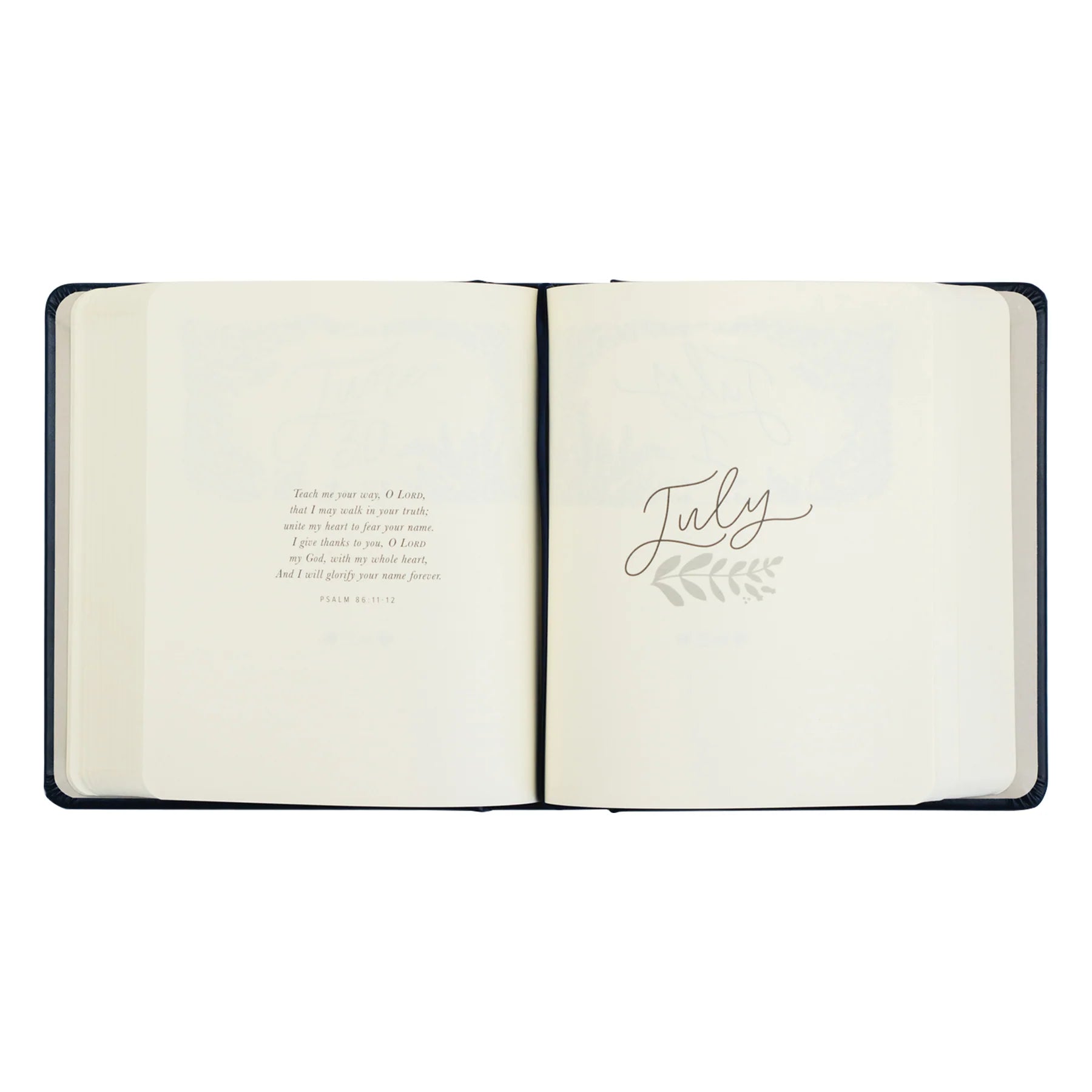 Hosanna Revival One Thing I Ask prayer journal open to the July month divider with a verse