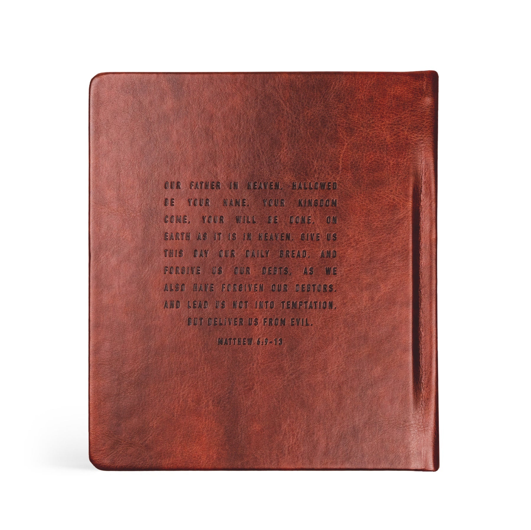 Hosanna Revival One Thing I Ask prayer journal in Stockholm, rust brown back cover with a Matthew 6:9-13 verse