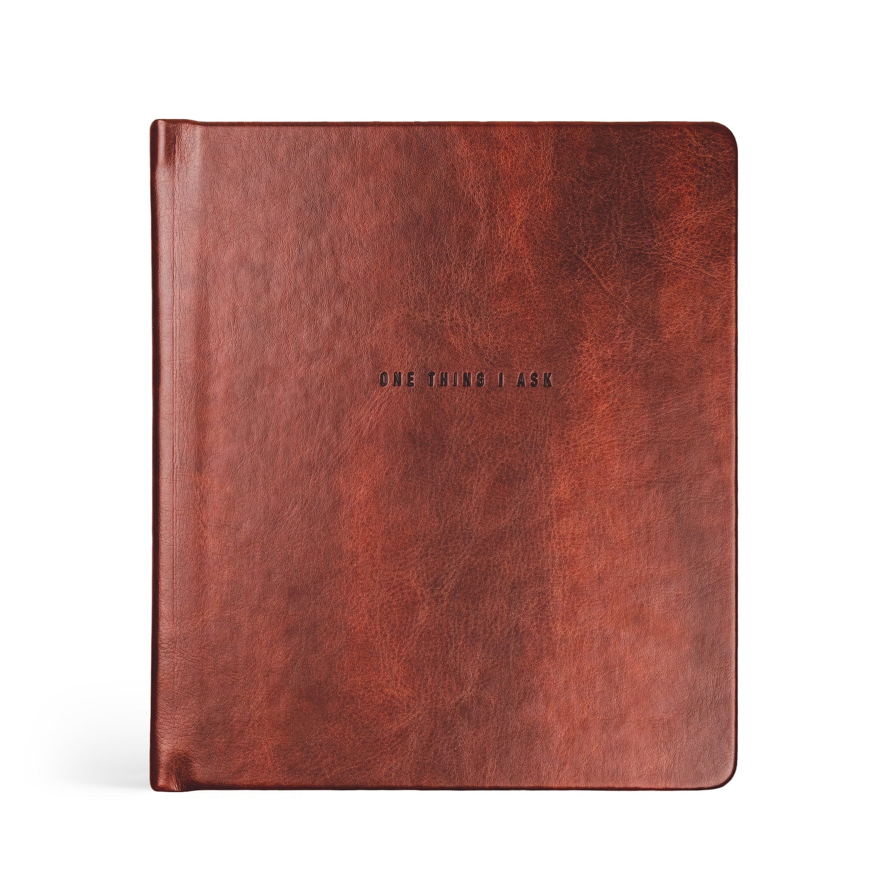 Hosanna Revival One Thing I Ask 5 Years of Prayer journal in Stockholm, a rust brown distressed faux leather cover