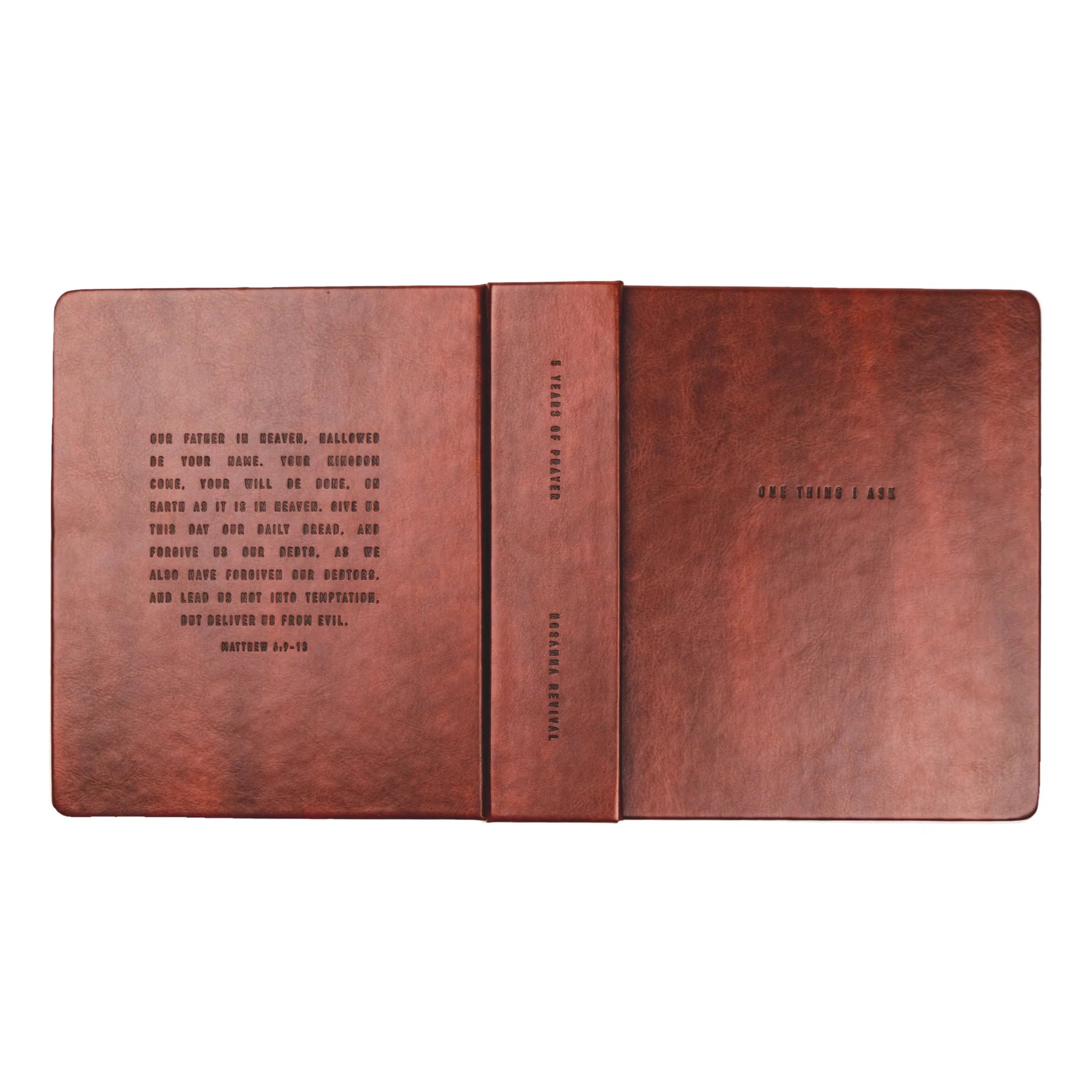 Hosanna Revival One Thing I Ask prayer journal in Stockholm, full rust brown cover spread