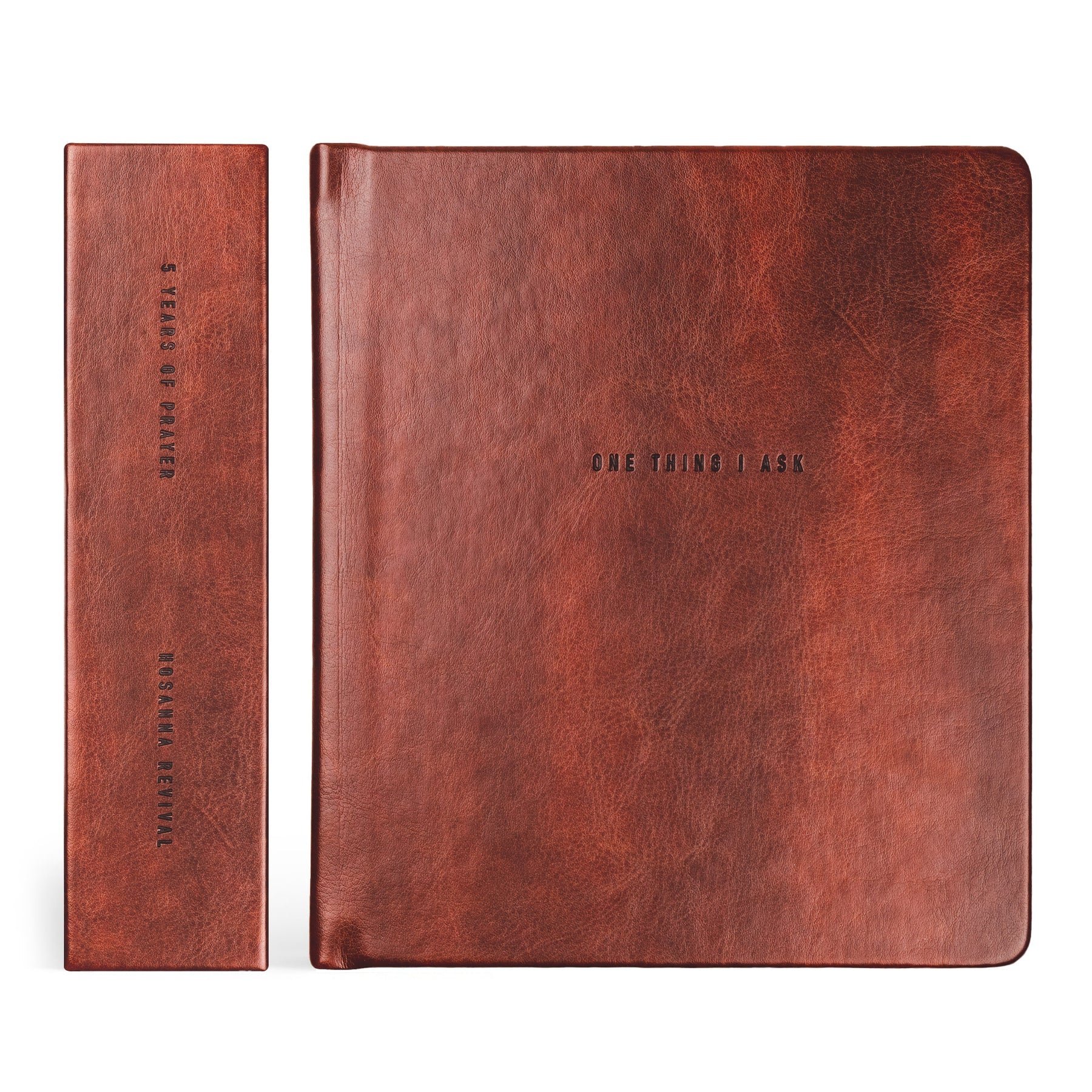 Hosanna Revival One Thing I Ask prayer journal in Stockholm shown with its rust brown spine