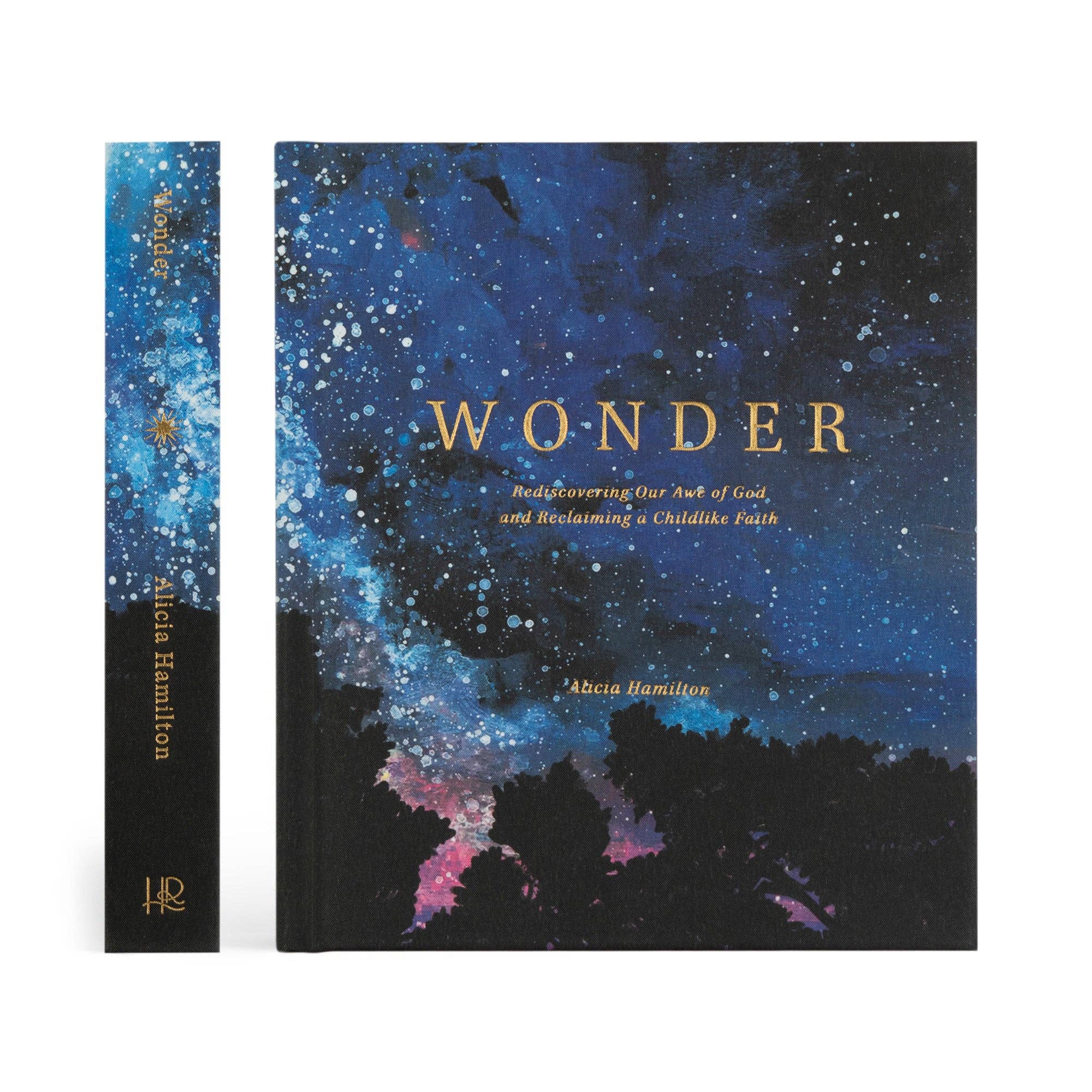 Hosanna Revival Wonder by Alicia Hamilton, navy hardcover with gold lettering shown with its spine