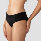 Close-up front view of the Huha Mineral Cheeky underwear in Black