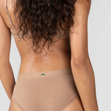 Close-up back view of the Huha Mineral Cheeky underwear in Tan