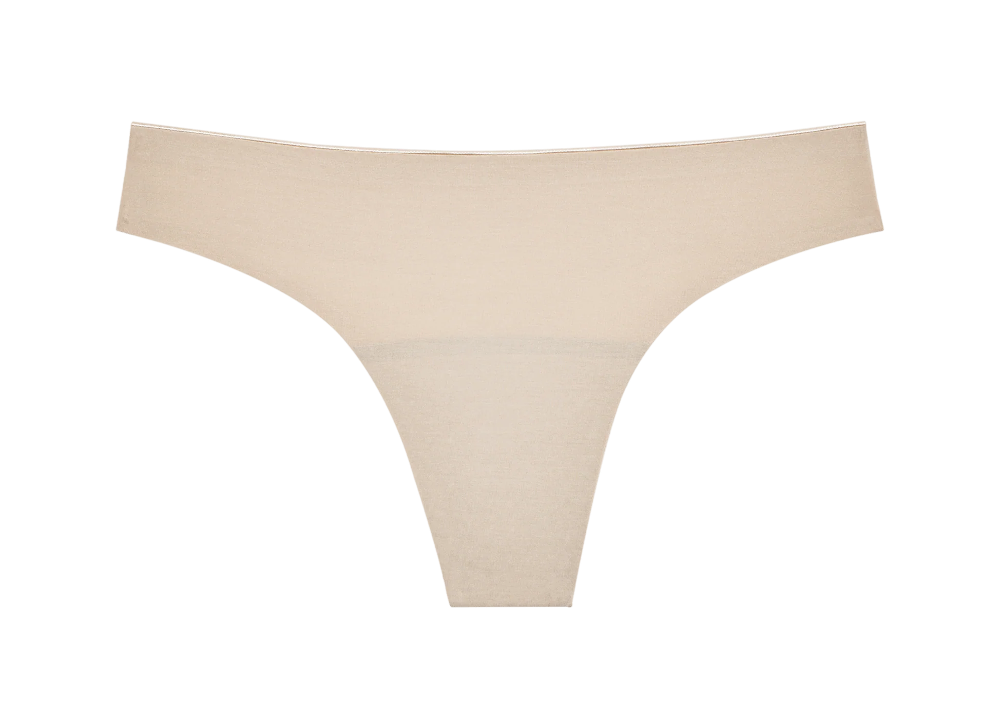Huha Seamless Low Mid Thong in Beige, front view laid flat