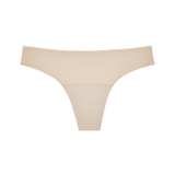 Huha Seamless Low Mid Thong in Beige, front view laid flat