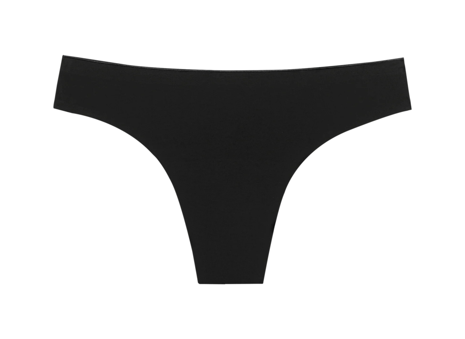 Huha Seamless Low Mid Thong in Black, back view laid flat