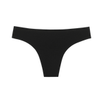 Huha Seamless Low Mid Thong in Black, back view laid flat