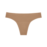 Huha Seamless Low Mid Thong in Tan, front view laid flat