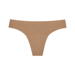 Huha Seamless Low Mid Thong in Tan, front view laid flat