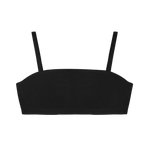 Huha Tata Bralette in Black, a straight-neck bralette with thin straps, front view laid flat