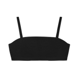 Huha Tata Bralette in Black, a straight-neck bralette with thin straps, front view laid flat