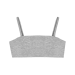 Huha Tata Bralette in Grey, a heather gray straight-neck bralette with thin straps, front view laid flat
