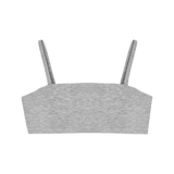 Huha Tata Bralette in Grey, a heather gray straight-neck bralette with thin straps, front view laid flat