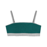 Huha Tata Bralette in Grey, inside view laid flat showing the teal lining