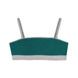 Huha Tata Bralette in Grey, inside view laid flat showing the teal lining