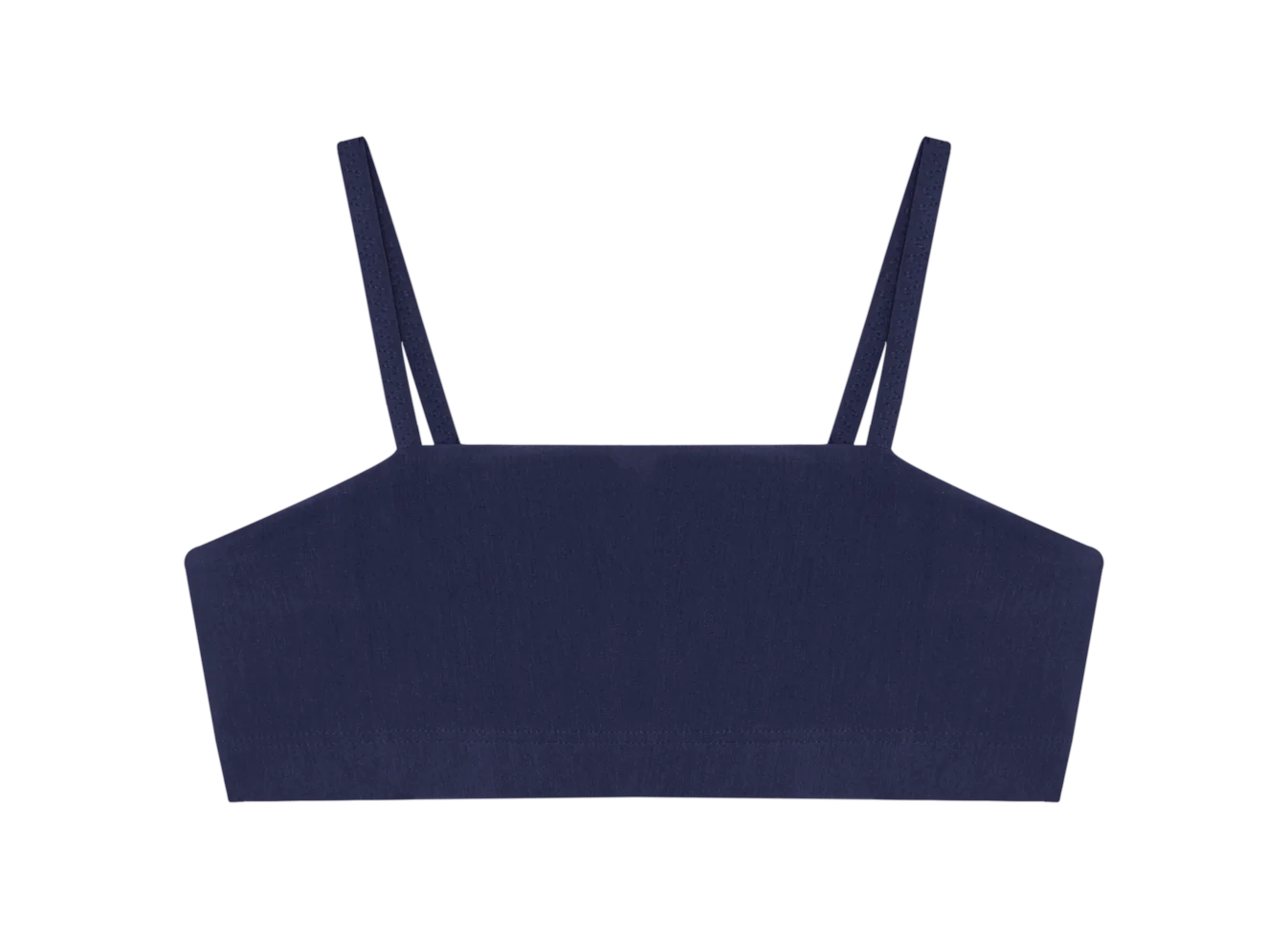 Huha Tata Bralette in Navy, a straight-neck bralette with thin straps, front view laid flat