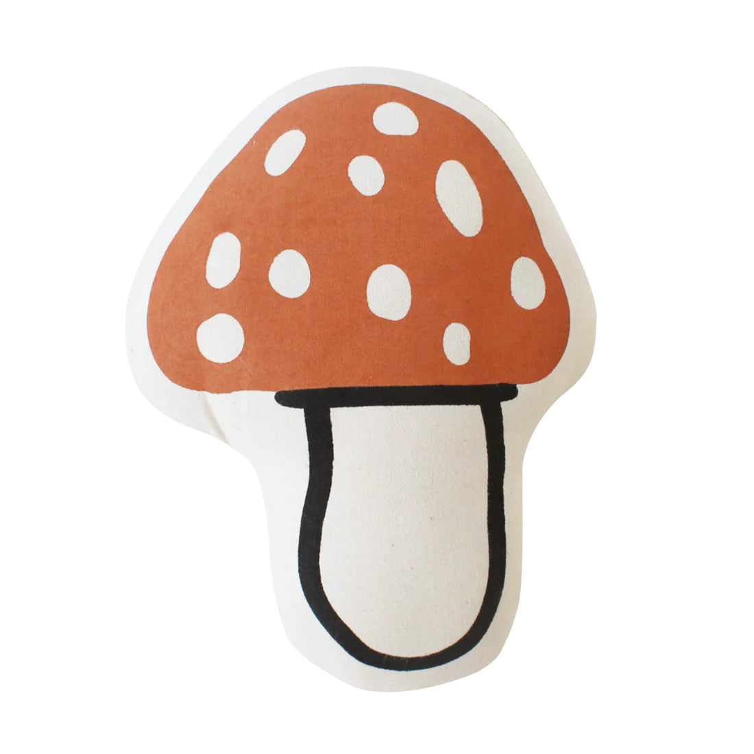 Imani Collective Mushroom Pillow, a rust red spotted toadstool-shaped canvas pillow