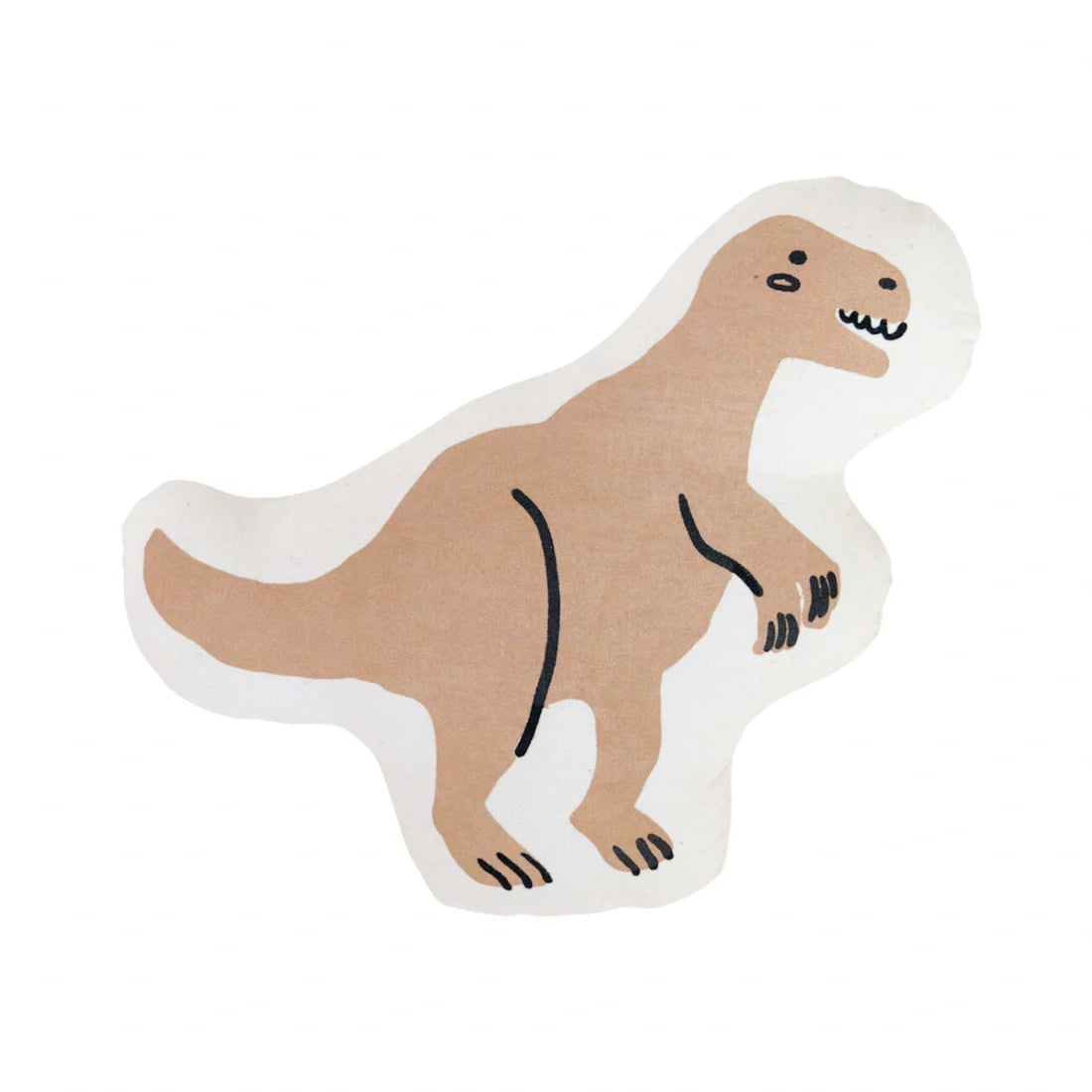 Imani Collective T-Rex Dinosaur Pillow, a tan T-rex shaped canvas pillow with a stitched face