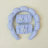Kaxi GRWM Headband & Wristband Set in blue and white stripe, a puffy headband with two matching wristbands