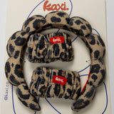 Kaxi GRWM Headband & Wristband Set in Cheetah, a puffy leopard-print headband with two matching wristbands