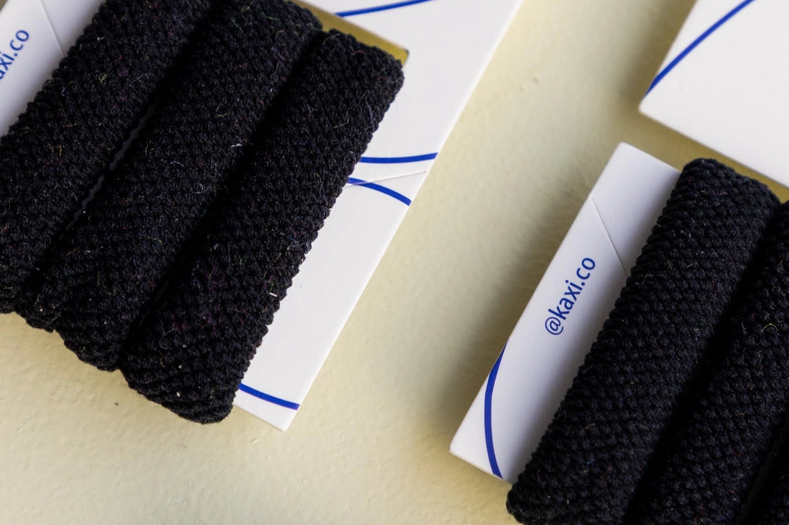 Kaxi The Hold All Day Hair Ties 3 Pack in Black, three thick elastic ties on their card