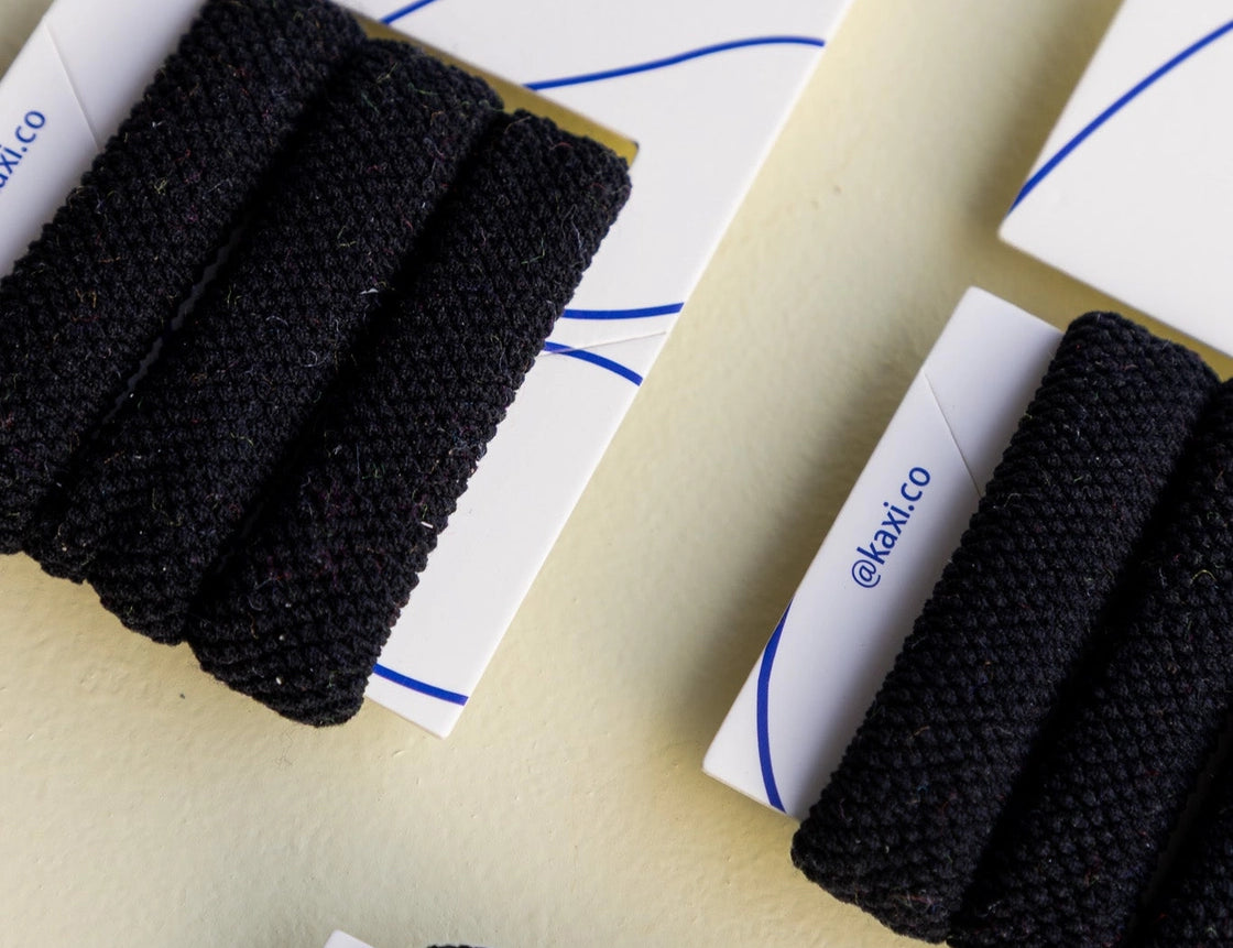 Kaxi The Hold All Day Hair Ties 3 Pack in Black, three thick elastic ties on their card