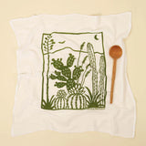 Kei & Molly Flour Sack Dish Towel in Cacti, a white towel with a green desert cactus print
