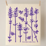 Kei & Molly Sponge Cloth in Purple Lavender, a cream cloth with a purple lavender stem print