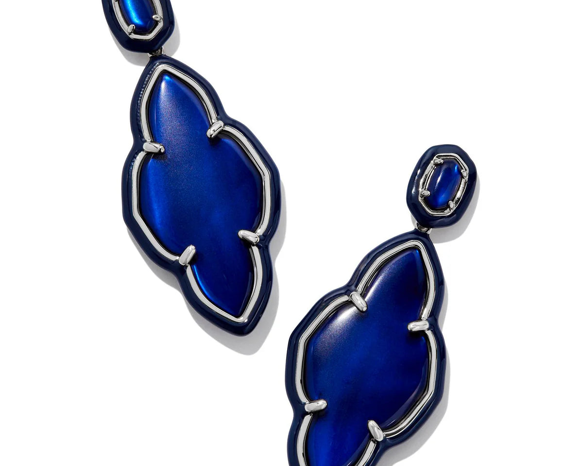 Kendra Scott Abbie Enamel Frame Statement Earring, Rhodium Navy Mother of Pearl