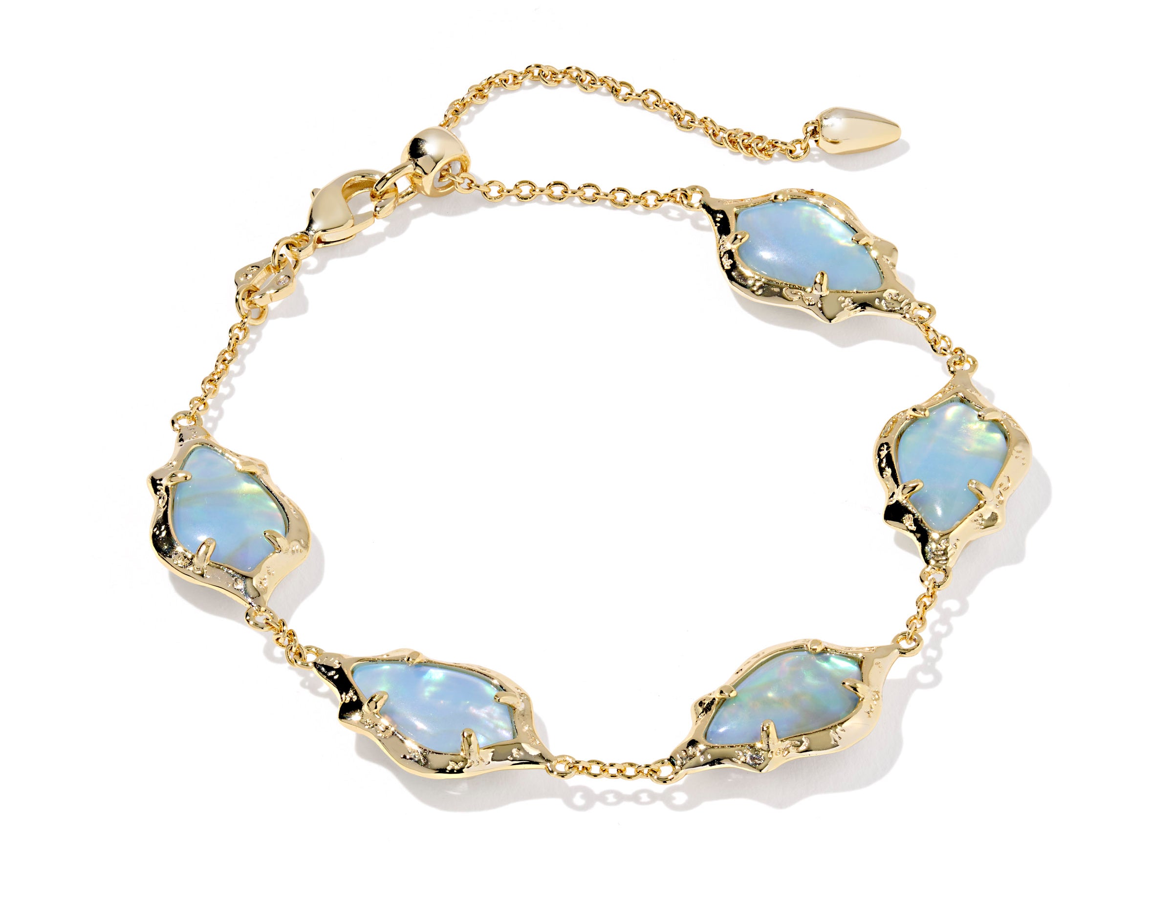 Kendra Scott Adriana Scallop Frame Delicate Chain Bracelet, Gold Sky Blue Iridescent Abalone