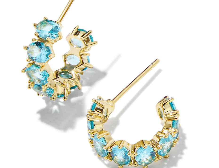 Kendra Scott Cailin Crystal Huggie Earrings, Gold Aqua Crystal