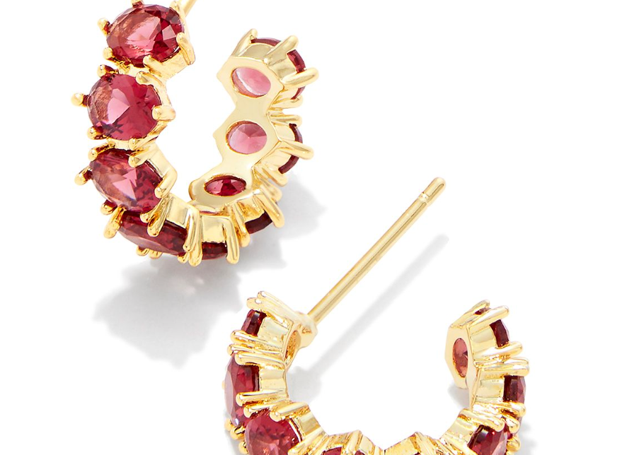 Kendra Scott Cailin Crystal Huggie Earrings, Gold Red Crystal
