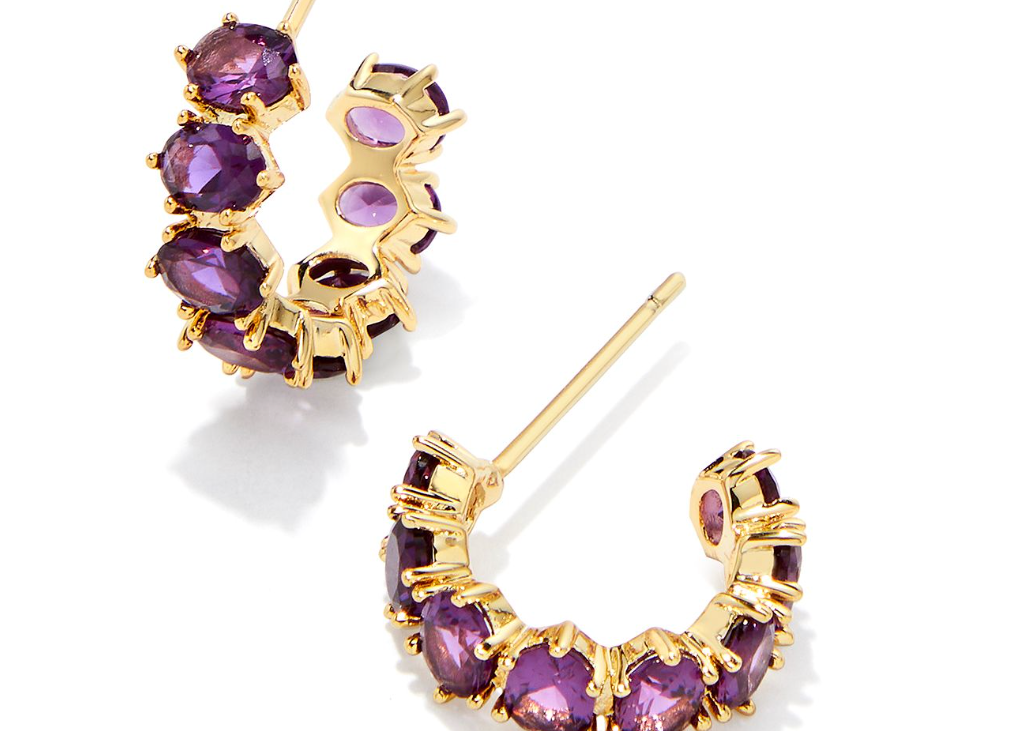 Kendra Scott Cailin Crystal Huggie Earrings, Gold Purple Crystal