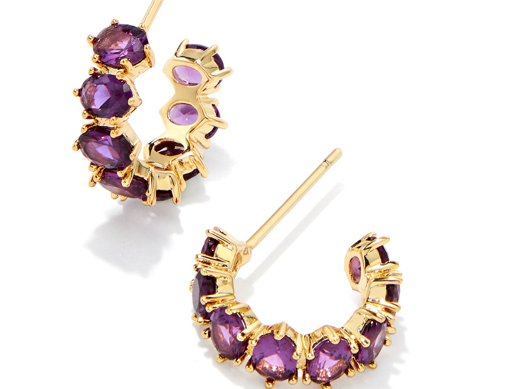 Kendra Scott Cailin Crystal Huggie Earrings, Gold Purple Crystal