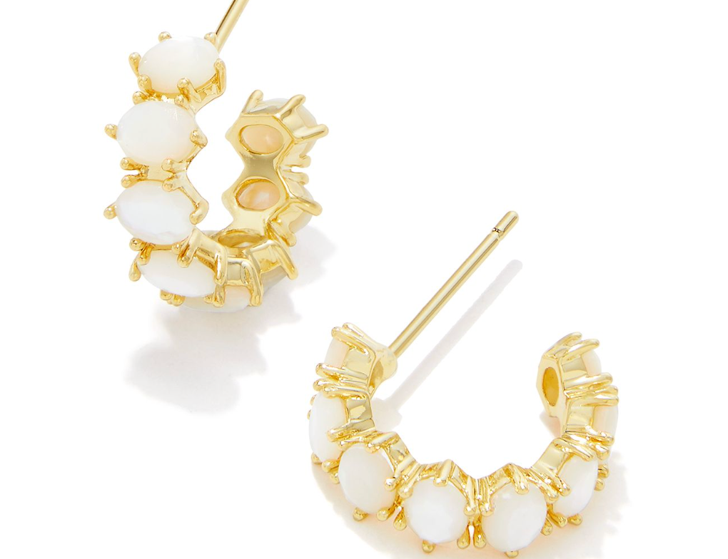 Kendra Scott Cailin Crystal Huggie Earrings, Gold Ivory Mother of Pearl