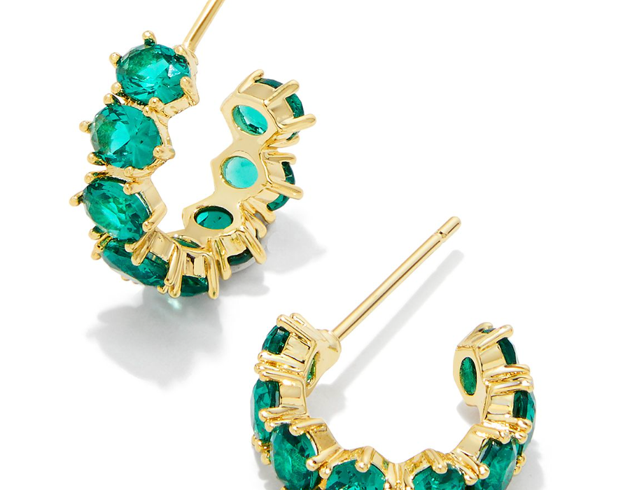 Kendra Scott Cailin Crystal Huggie Earrings, Gold Green Crystal