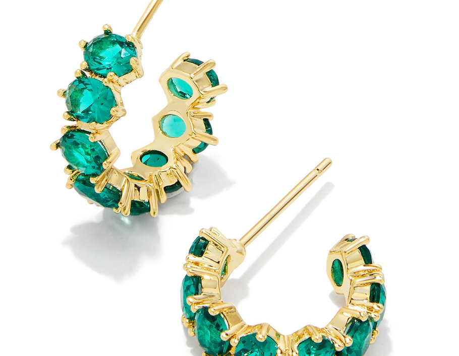 Kendra Scott Cailin Crystal Huggie Earrings, Gold Green Crystal