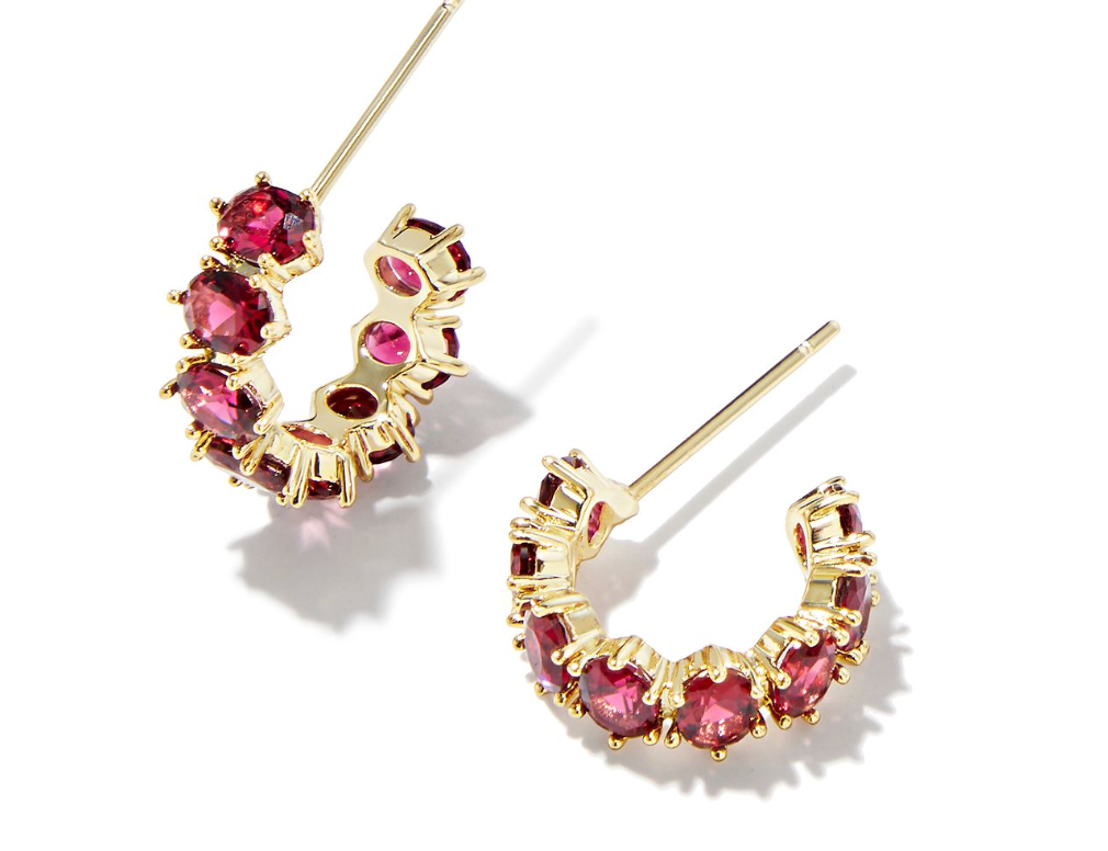 Kendra Scott Cailin Crystal Huggie Earrings, Gold Burgundy Crystal