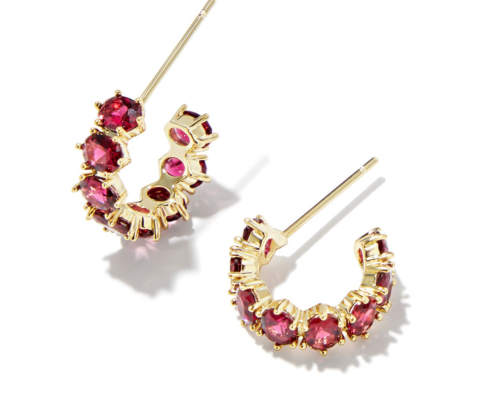Kendra Scott Cailin Crystal Huggie Earrings, Gold Burgundy Crystal