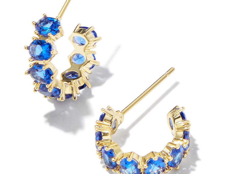 Kendra Scott Cailin Crystal Huggie Earrings, Gold Blue Crystal
