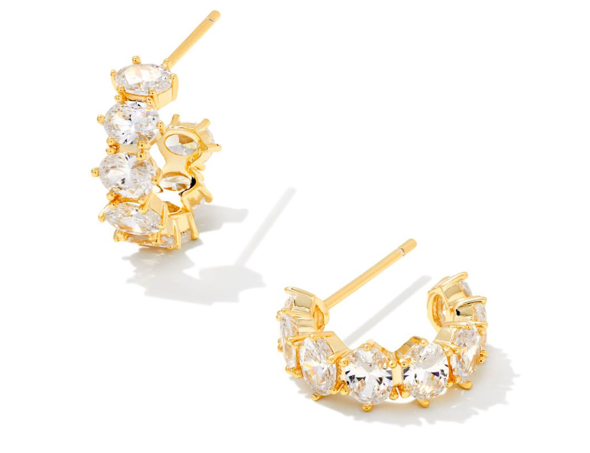 Kendra Scott Cailin Crystal Huggie Earrings, Gold White CZ