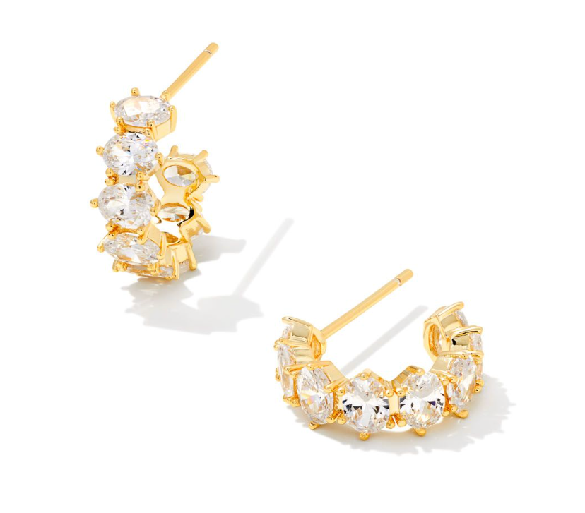 Kendra Scott Cailin Crystal Huggie Earrings, Gold White CZ