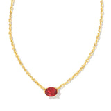 Kendra Scott Cailin Gold Birthday Pendant Necklace in Burgundy Crystal, a gold chain with a small red oval stone