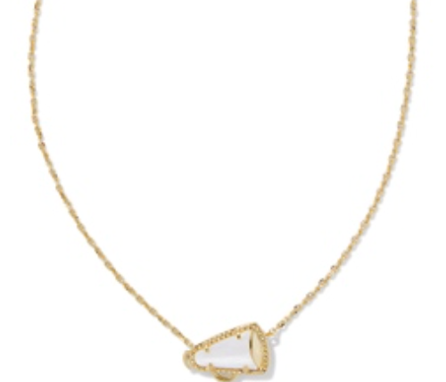 Kendra Scott Cheer Short Pendant Necklace, a gold chain with a small white mother-of-pearl triangle pendant